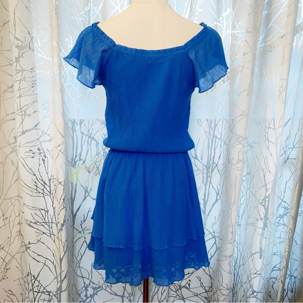 KOBI HALPERIN BLUE DARCIE CREPE FLUTTER SHORT SLEEVE ELASTIC WAIST MINI DRESS - Picture 6 of 9